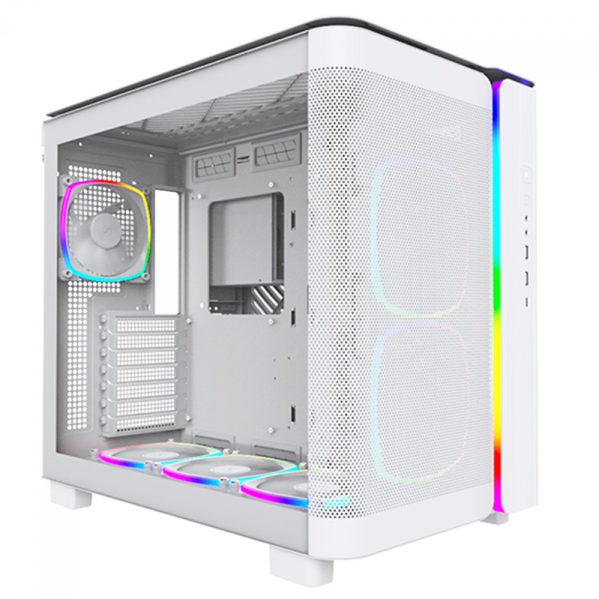 Gabinete Gamer Montech King 95 PRO, ARGB, Mid Tower, Vidro Temperado, ATX, White, Sem Fonte, Com 6 Fans