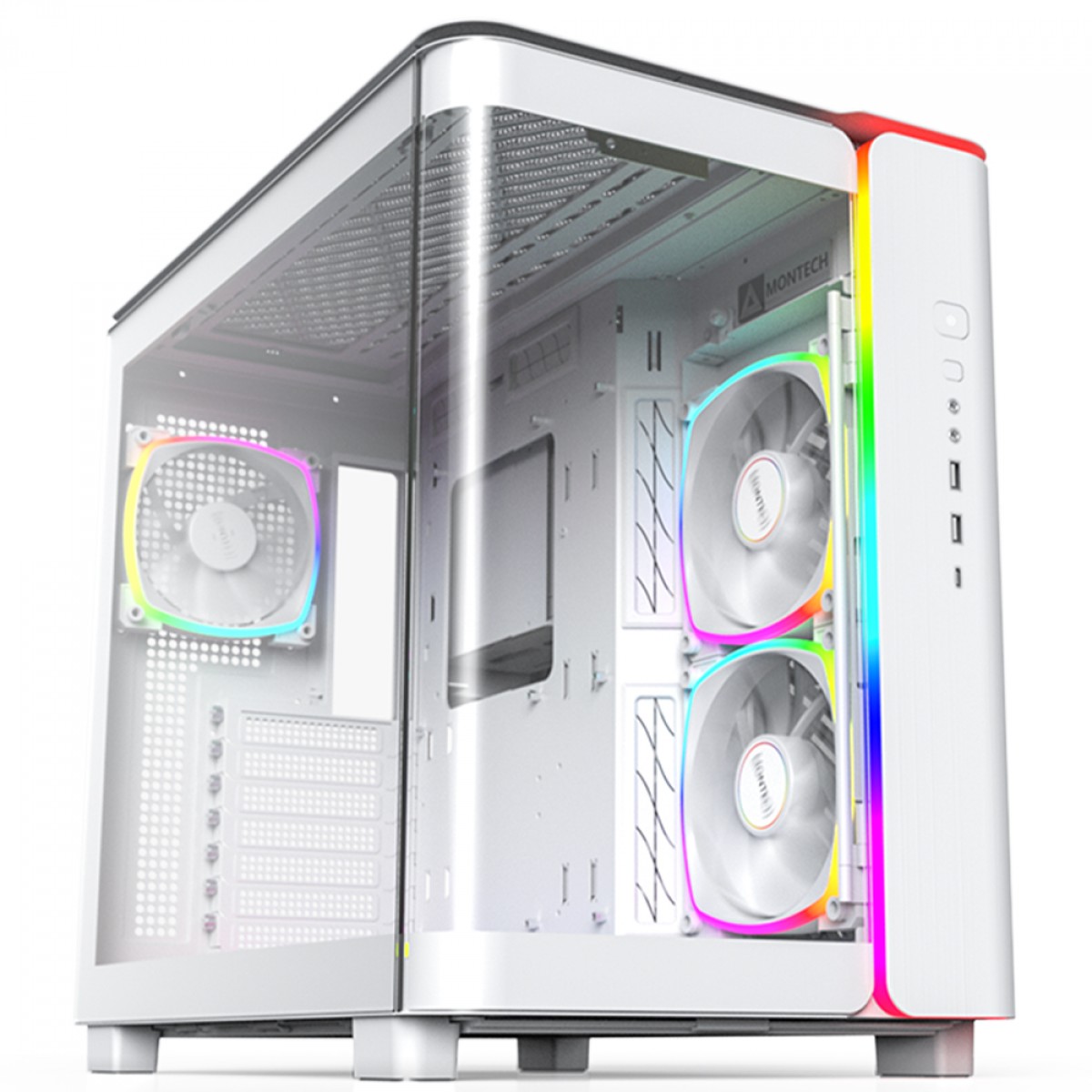 Gabinete Gamer Montech King 95 PRO, ARGB, Mid Tower, Vidro Temperado, ATX, White, Sem Fonte, Com 6 Fans