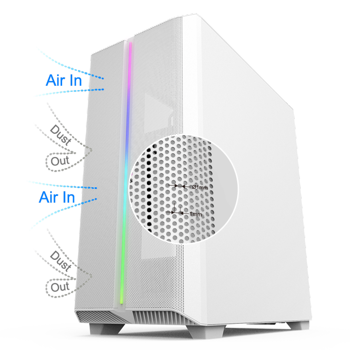 Gabinete Gamer Montech SKY ONE ARGB, Mid Tower, Vidro Temperado, WHITE, E-ATX, Sem Fonte, Com 2 Fans