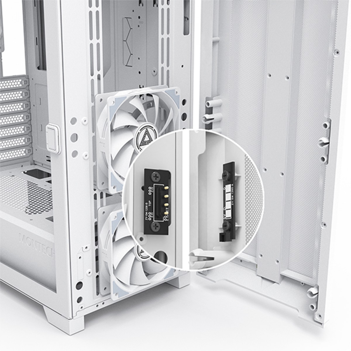 Gabinete Gamer Montech Sky One Lite, ARGB, Mid Tower, Vidro Temperado, ATX, White, Sem Fonte, Com 3 Fans 