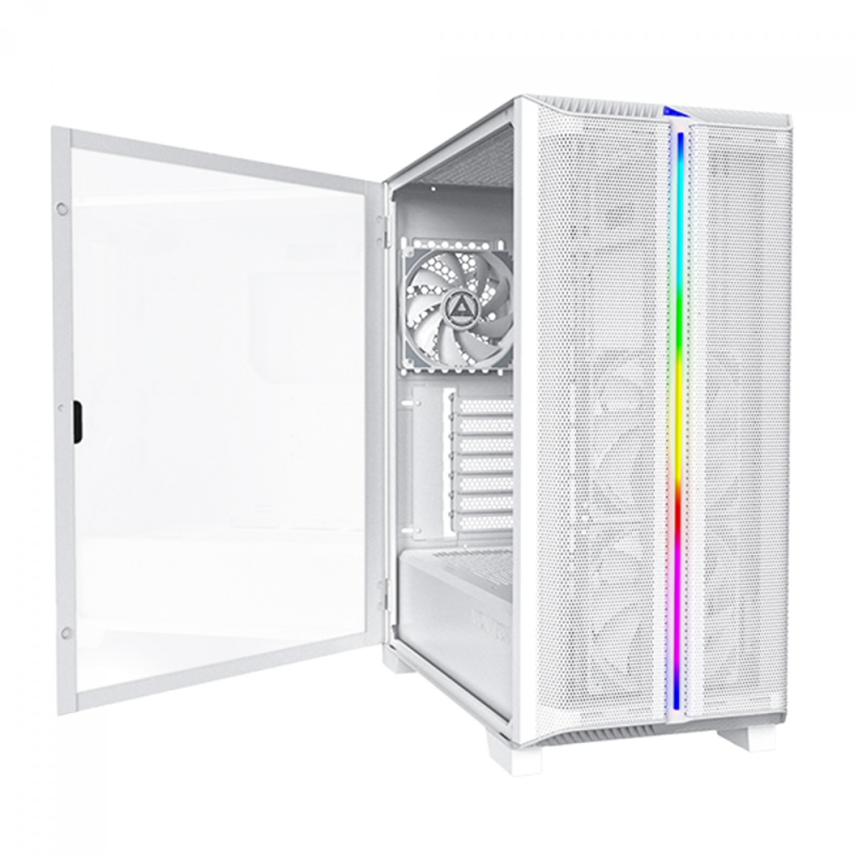 Gabinete Gamer Montech Sky One Lite, ARGB, Mid Tower, Vidro Temperado, ATX, White, Sem Fonte, Com 3 Fans 