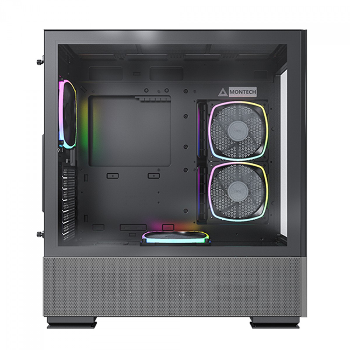 Gabinete Gamer Montech Sky Two, ARGB, Mid Tower, Vidro Temperado, ATX, Black, Sem Fonte, Com 4 Fans