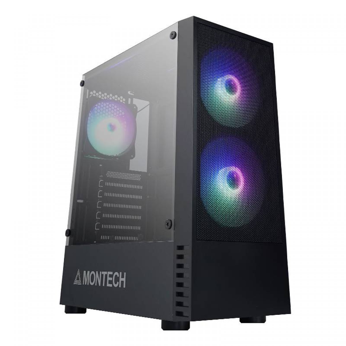 Gabinete Gamer Montech X2 MESH, Mid Tower, Vidro Temperado, Black, ATX, Sem Fonte, Com 3 Fans Rainbow