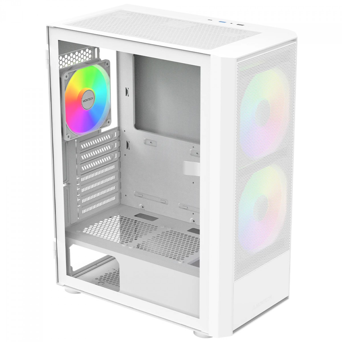 Gabinete Gamer Montech X2 Plus, Vidro Temperado, Mid Tower, ATX, Com 3 Fans ARGB, Branco