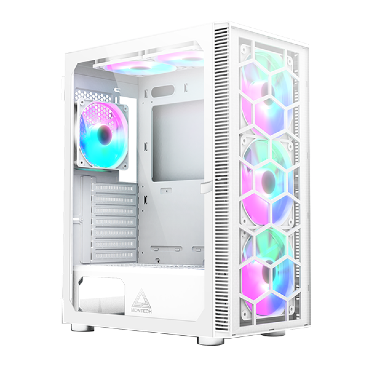 Gabinete Gamer Montech X3 Glass, Mid Tower, White, ATX, 6 Fans, Vidro Temperado