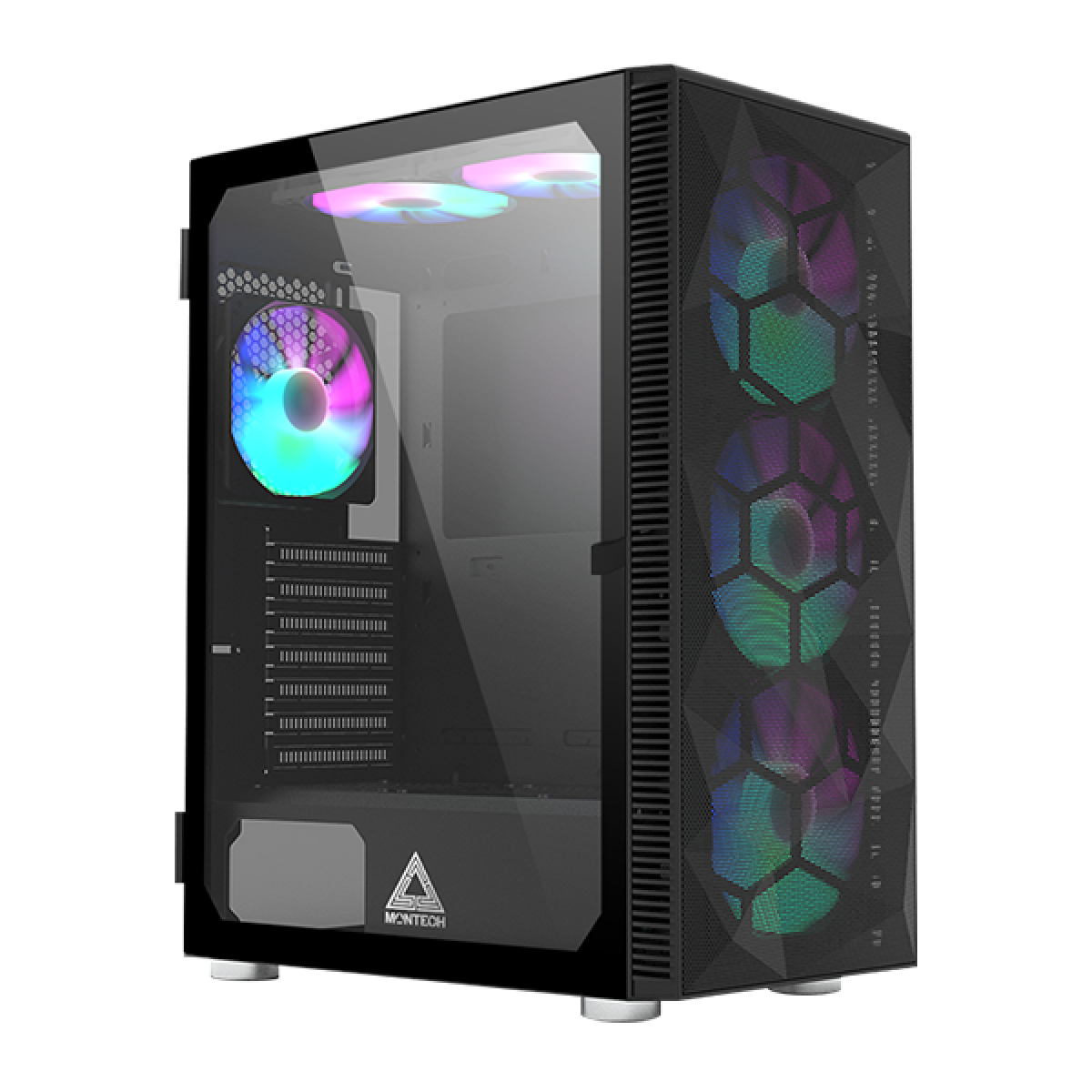 Gabinete Gamer Montech X3 MESH, Mid Tower, Black, ATX, Com 6 Fans Rainbow, Vidro Temperado, X3 MESH (B)