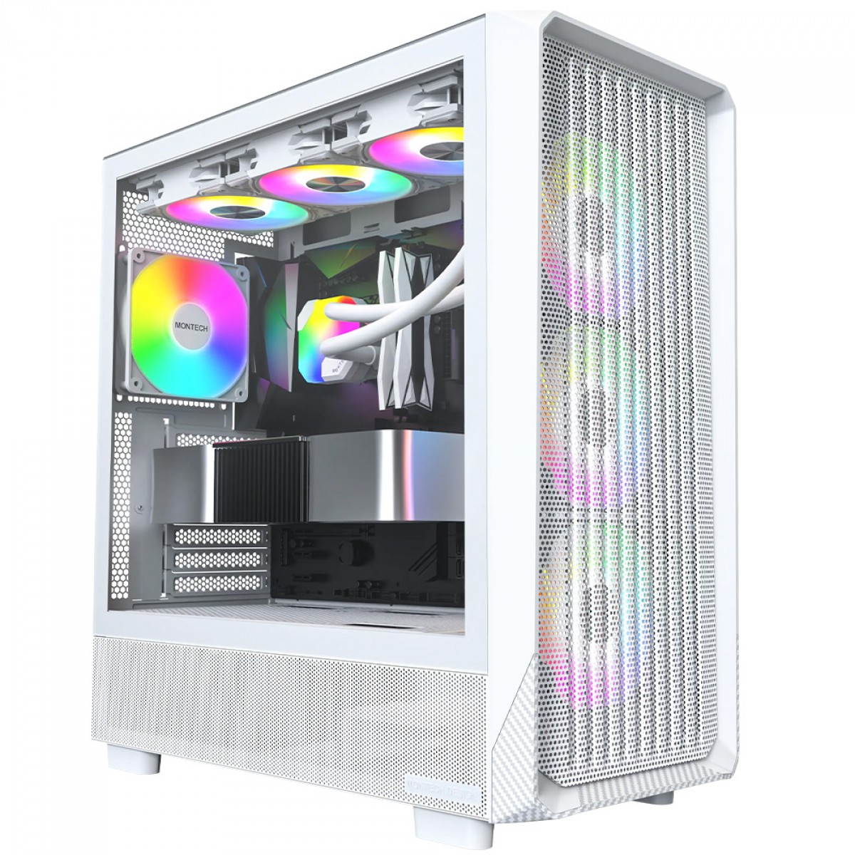 Gabinete Gamer Montech X5, Mid Tower, E-ATX, Sem Fonte, Com 4 Fans ARGB, Branco