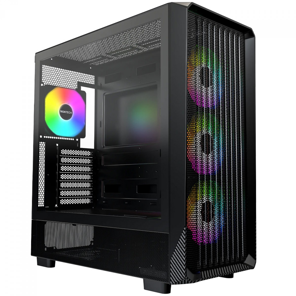 Gabinete Gamer Montech X5, Mid Tower, E-ATX, Sem Fonte, Com 4 Fans ARGB, Preto