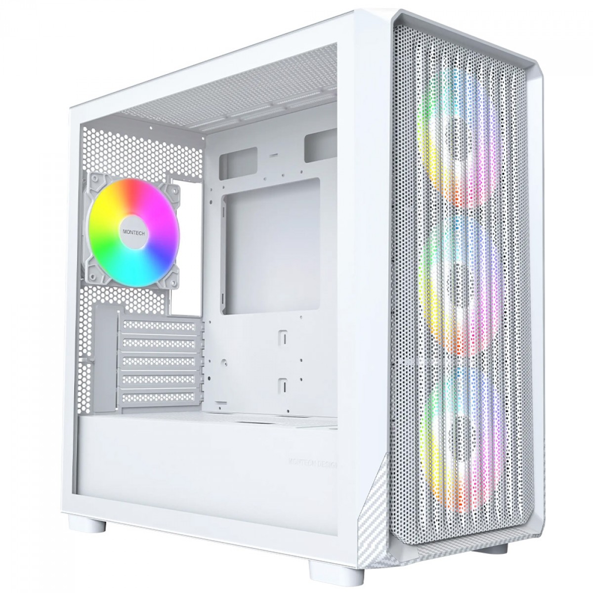 Gabinete Gamer Montech X5M, Mid Tower, mATX, Sem Fonte, Com 4 Fans ARGB, Branco