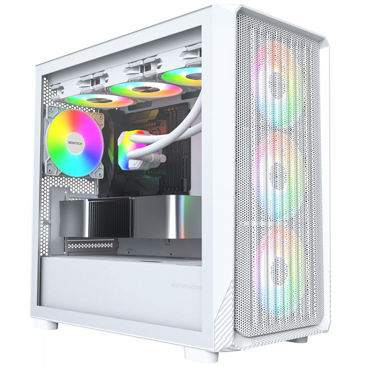 Gabinete Gamer Montech X5M, Mid Tower, mATX, Sem Fonte, Com 4 Fans ARGB, Branco