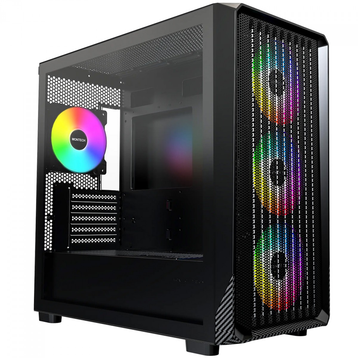 Gabinete Gamer Montech X5M, Mid Tower, mATX, Sem Fonte, Com 4 Fans ARGB, Preto