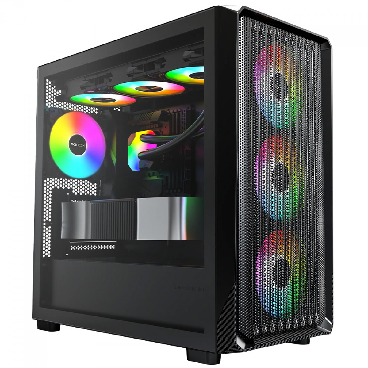 Gabinete Gamer Montech X5M, Mid Tower, mATX, Sem Fonte, Com 4 Fans ARGB, Preto