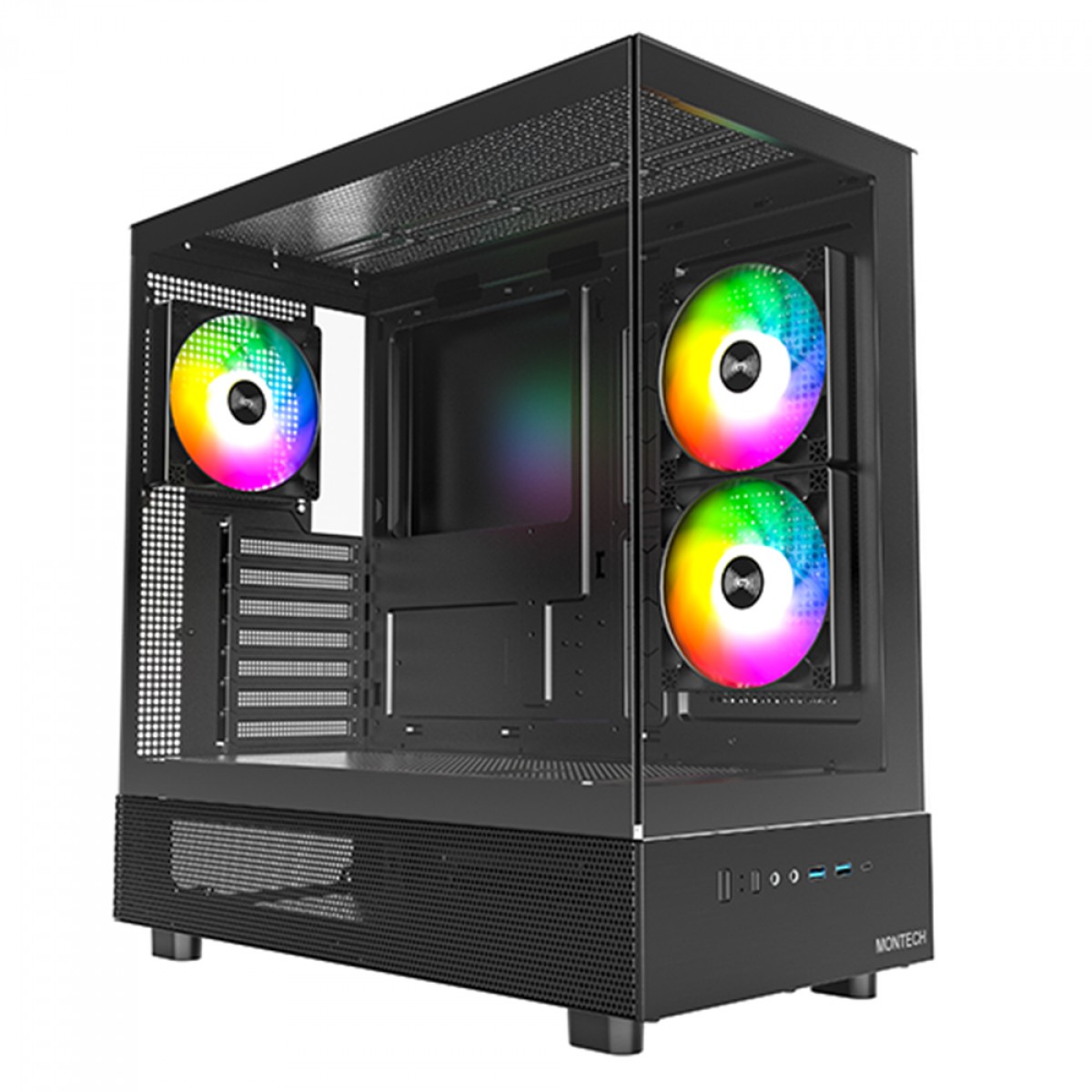 Gabinete Gamer Montech XR, Mid Tower, Black, ATX, Com 3 Fans, Vidro Temperado, XR (B)