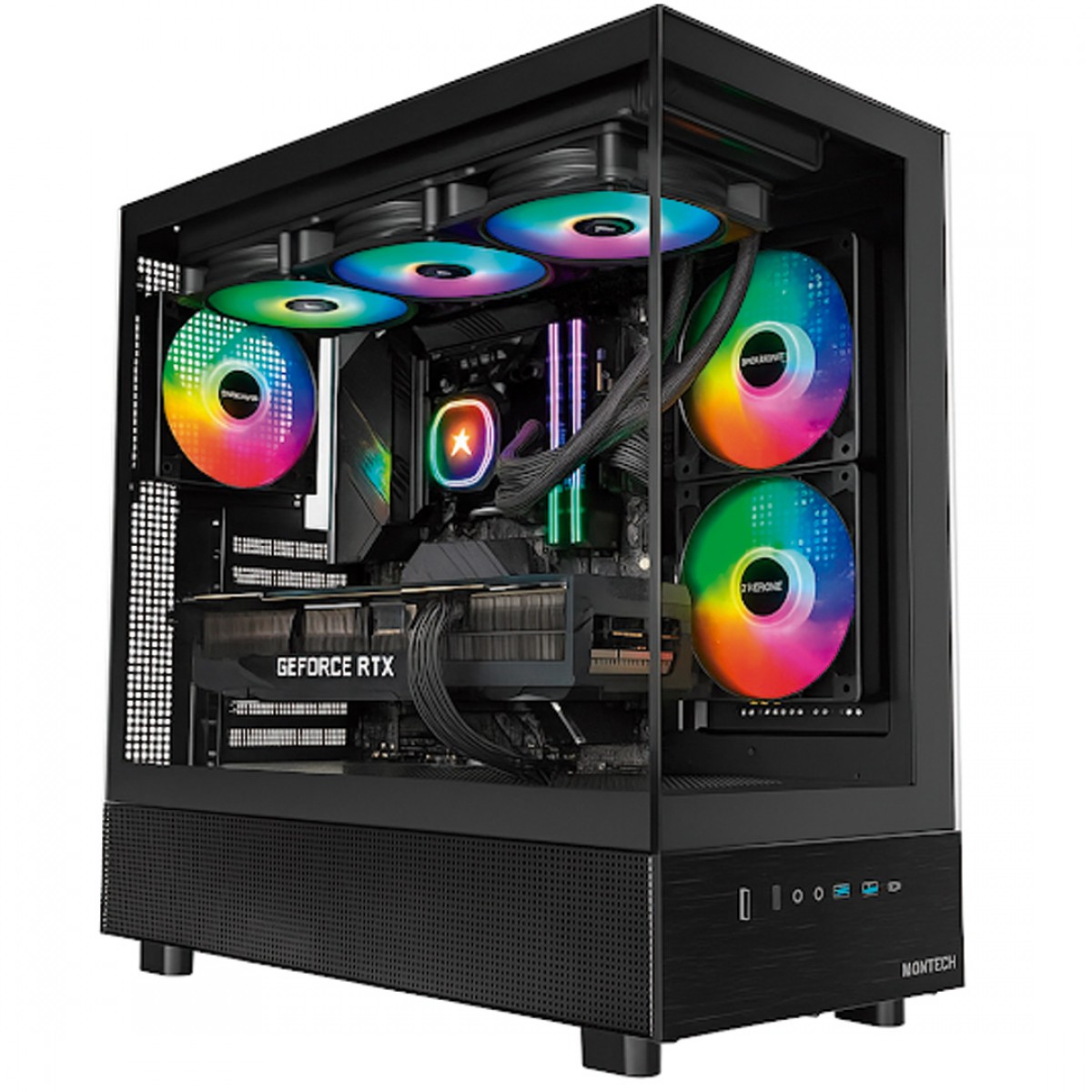 Gabinete Gamer Montech XR, Mid Tower, Black, ATX, Com 3 Fans, Vidro Temperado, XR (B)