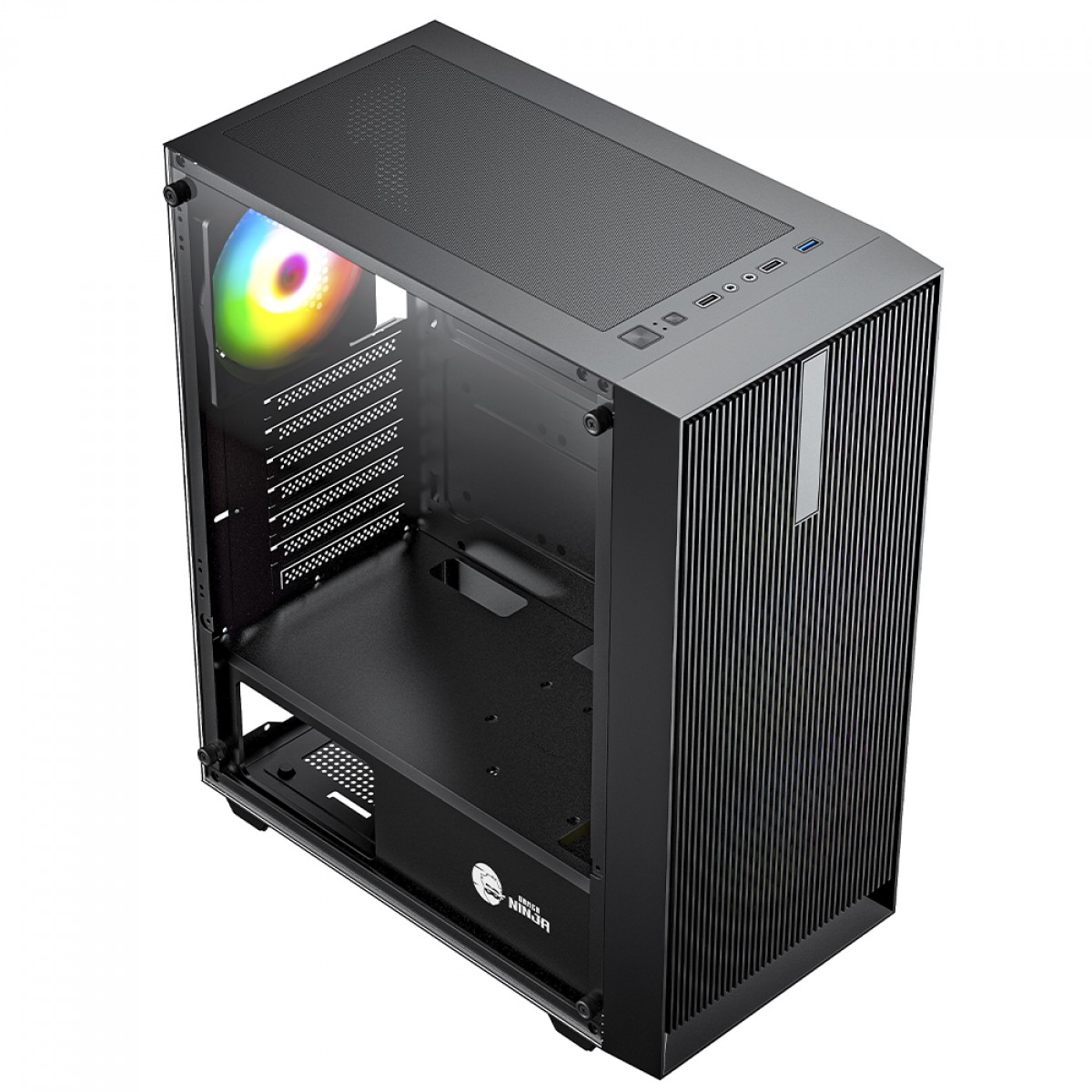 Gabinete Gamer Ninja Air X, Mid Tower, Vidro Temperado, ATX, Black, Sem Fonte, Com 4 Fans