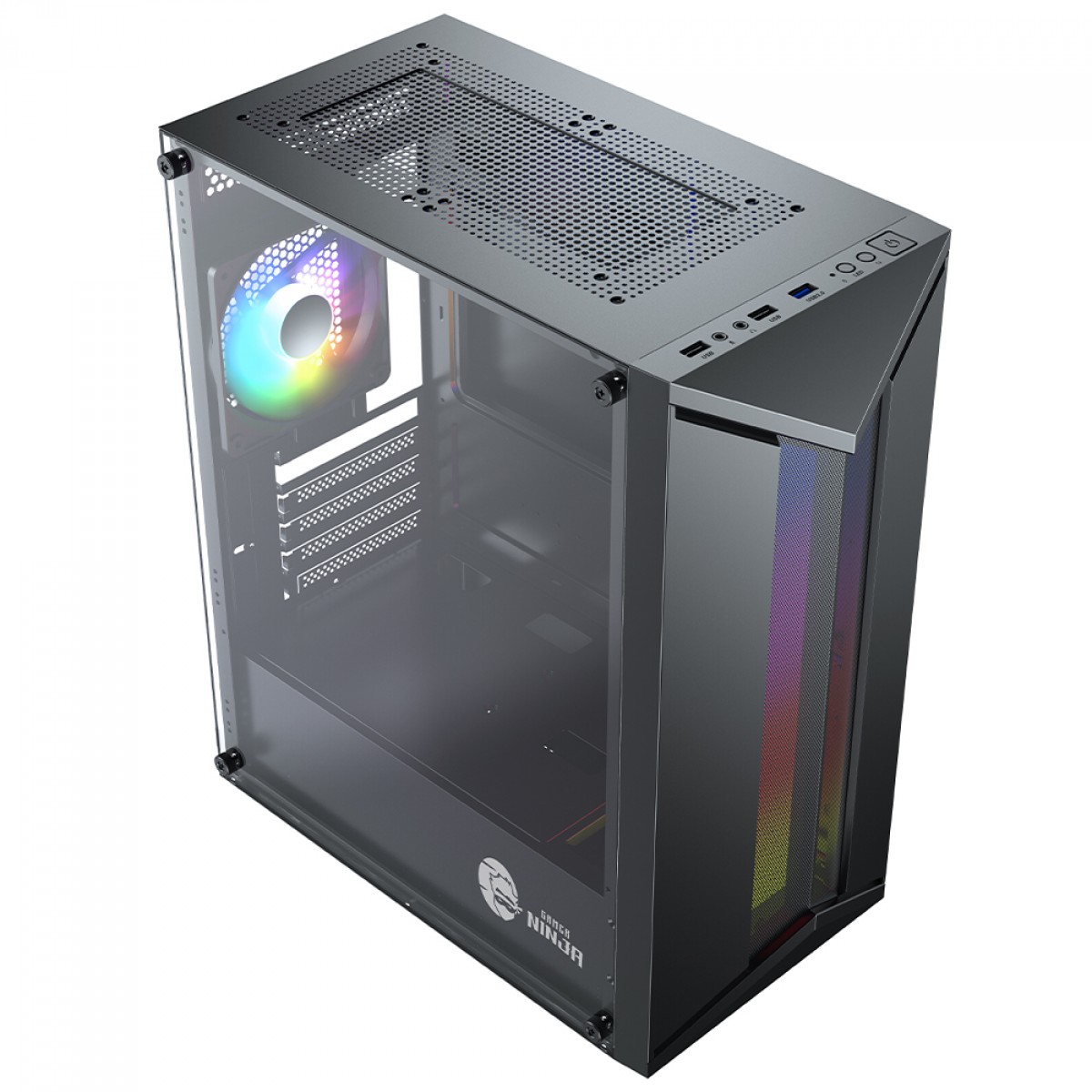 Gabinete Gamer Ninja Bee, Mid Tower, RGB, Vidro Temperado, M-ATX, Sem Fonte, Com 1 Fan ARGB, GN-CS-BEMTB1F