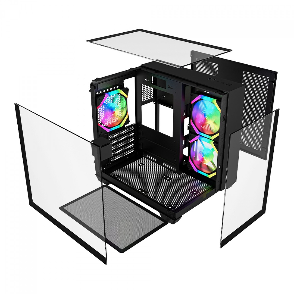 Gabinete Gamer Ninja Clear, Cube, Mid Tower, Vidro Temperado, M-ATX, Black, Sem Fonte, Com 3 Fans ARGB, GN-CS-CLMAB3F 