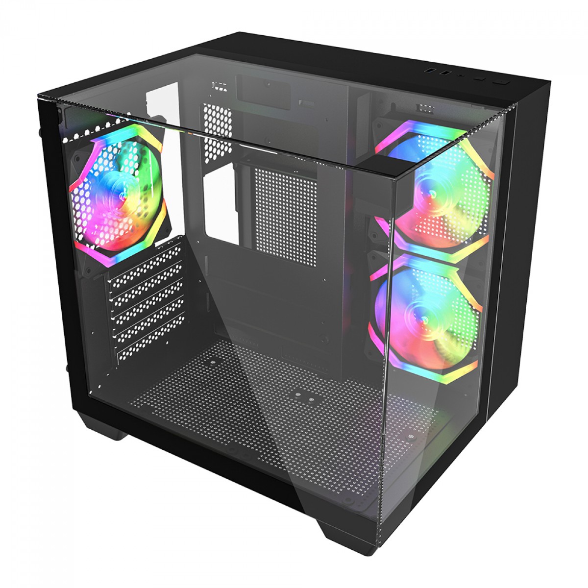 Gabinete Gamer Ninja Clear, Cube, Mid Tower, Vidro Temperado, M-ATX, Black, Sem Fonte, Com 3 Fans ARGB, GN-CS-CLMAB3F 