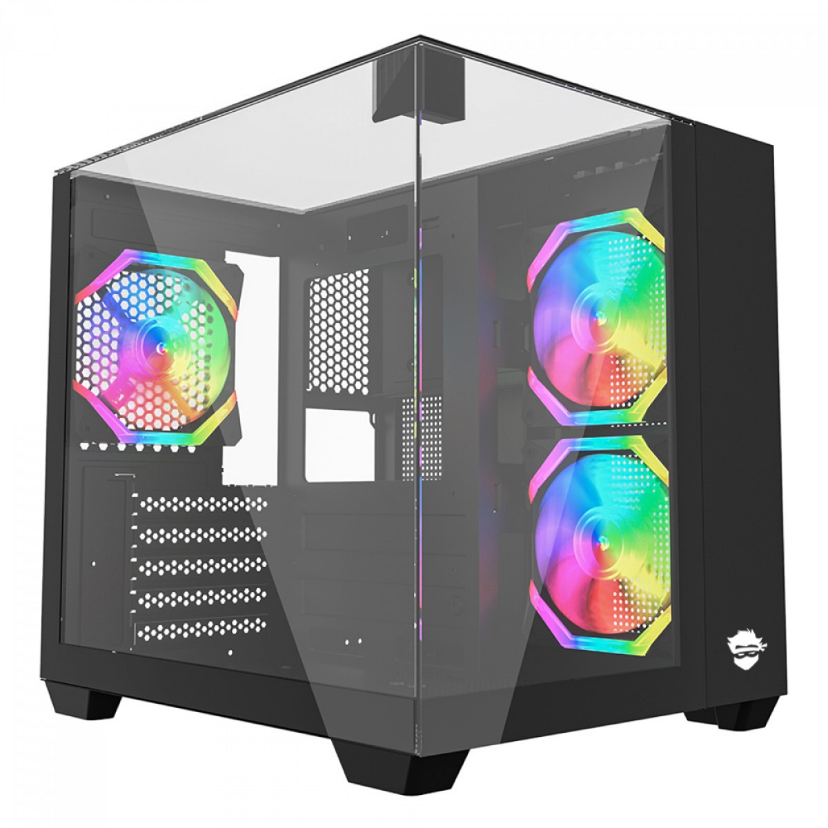 Gabinete Gamer Ninja Clear, Cube, Mid Tower, Vidro Temperado, M-ATX, Black, Sem Fonte, Com 3 Fans ARGB, GN-CS-CLMAB3F 