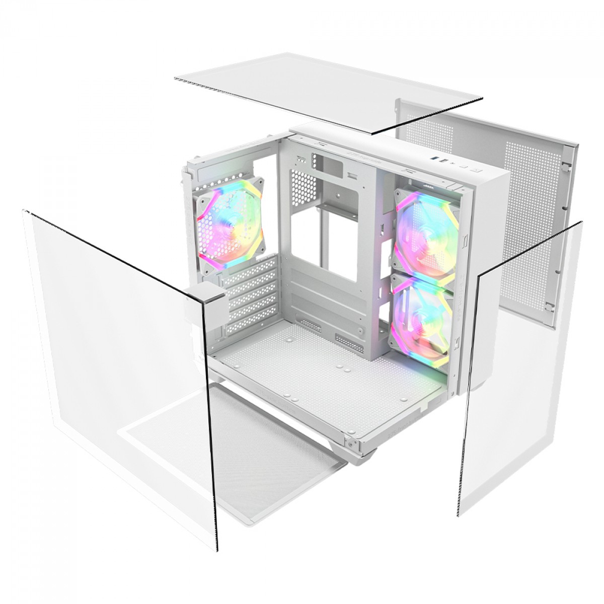 Gabinete Gamer Ninja Clear, Cube, Mid Tower, Vidro Temperado, M-ATX, White, Sem Fonte, Com 3 Fans ARGB, GN-CS-CLMAW3F