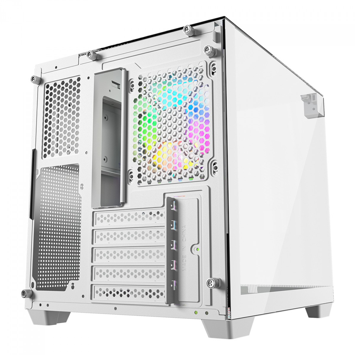 Gabinete Gamer Ninja Clear, Cube, Mid Tower, Vidro Temperado, M-ATX, White, Sem Fonte, Com 3 Fans ARGB, GN-CS-CLMAW3F