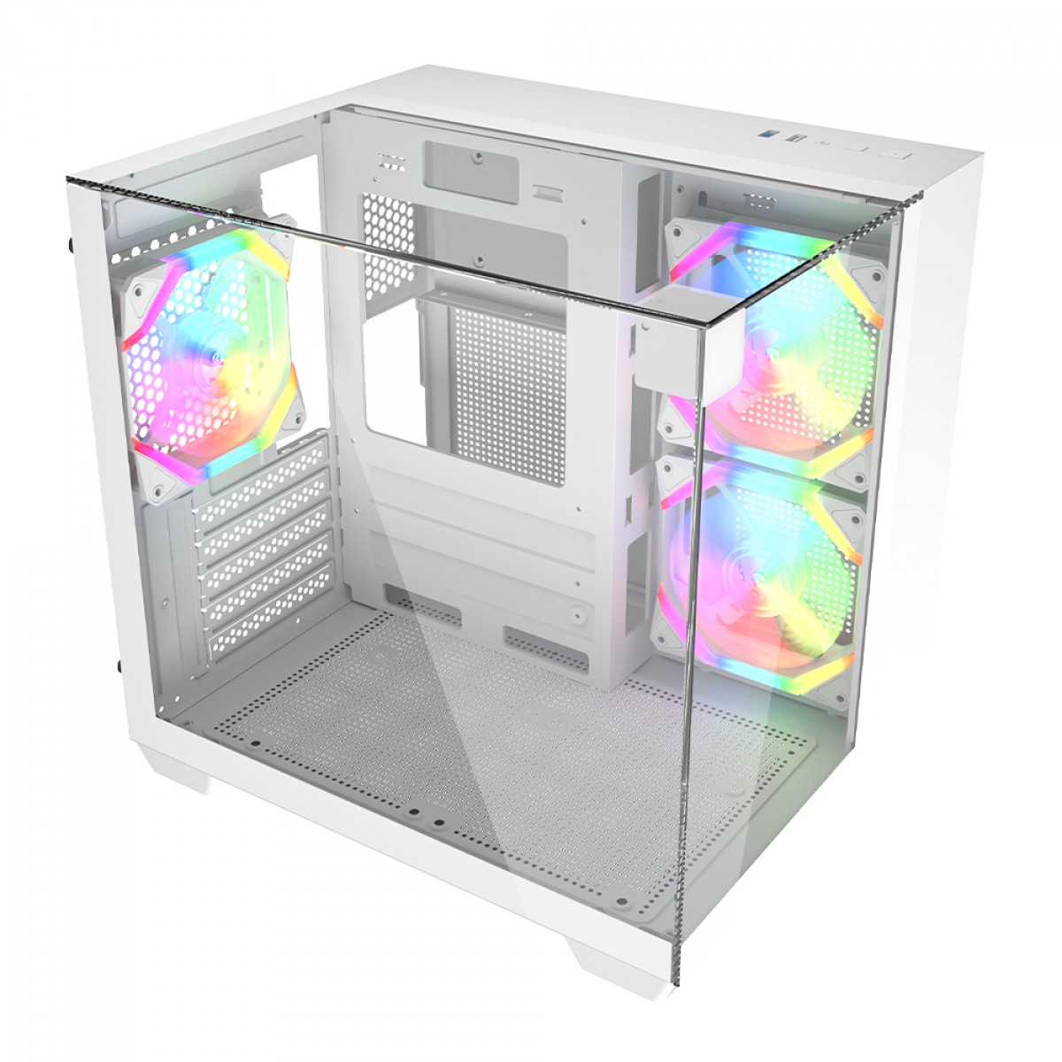 Gabinete Gamer Ninja Clear, Cube, Mid Tower, Vidro Temperado, M-ATX, White, Sem Fonte, Com 3 Fans ARGB, GN-CS-CLMAW3F
