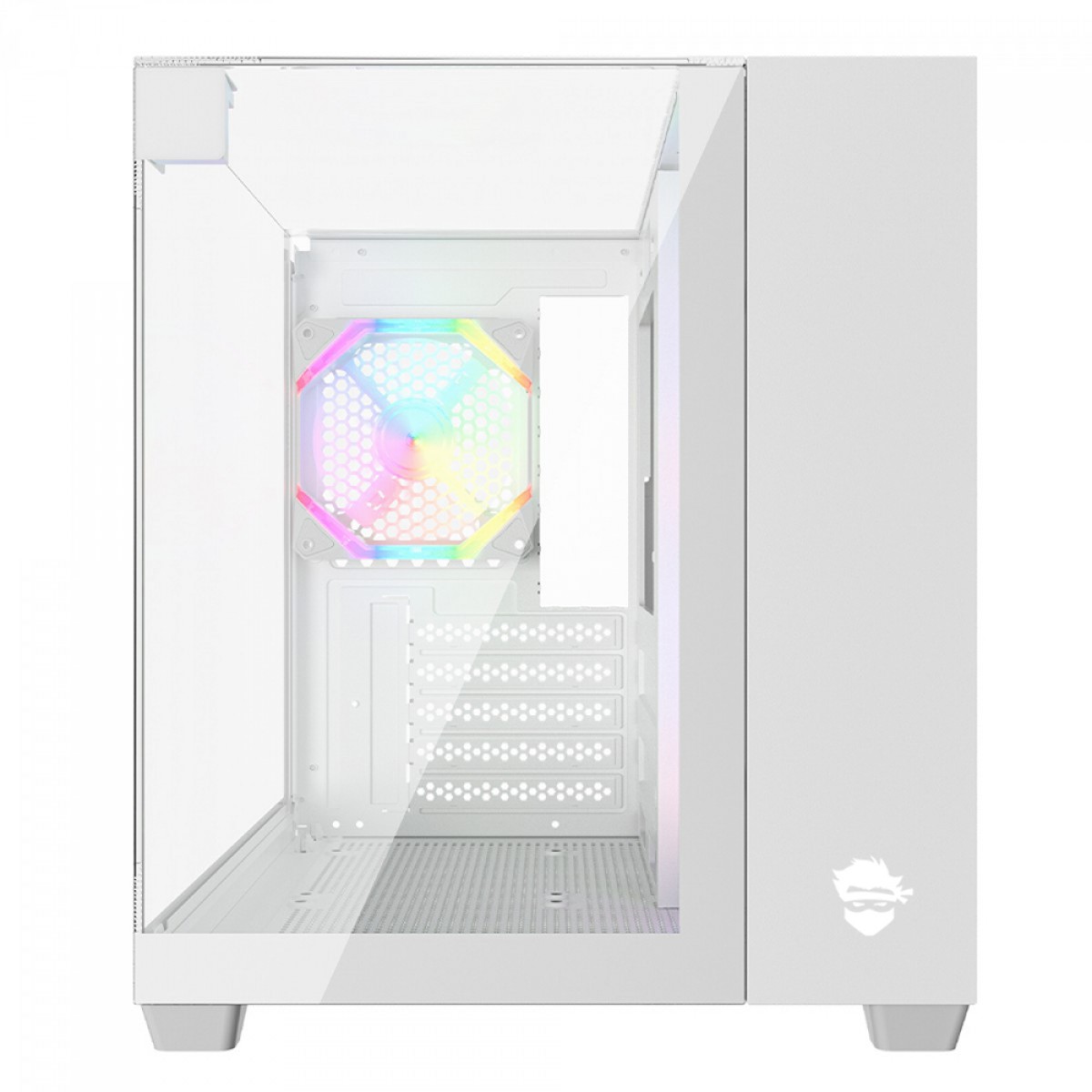 Gabinete Gamer Ninja Clear, Cube, Mid Tower, Vidro Temperado, M-ATX, White, Sem Fonte, Com 3 Fans ARGB, GN-CS-CLMAW3F