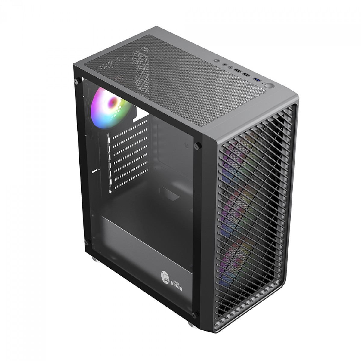 Gabinete Gamer Ninja Cloud, Mid Tower, Vidro Temperado, ATX, Black, Sem Fonte, Com 4 Fans ARGB