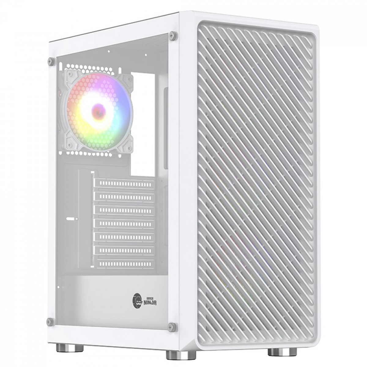 Gabinete Gamer Ninja Cloud, Mid Tower, Vidro Temperado, ATX, White, Sem Fonte, Com 4 Fans Rainbow