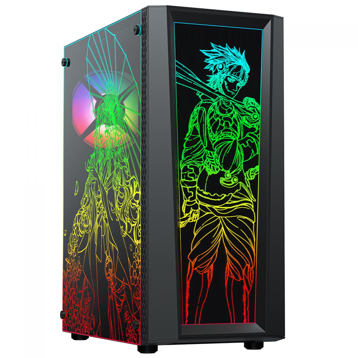 Gabinete Gamer Ninja Eraser, RGB, Mid Tower, Vidro Temperado, ATX, Sem Fonte, Com 1 Fan, GN-CS-ERMTB1F