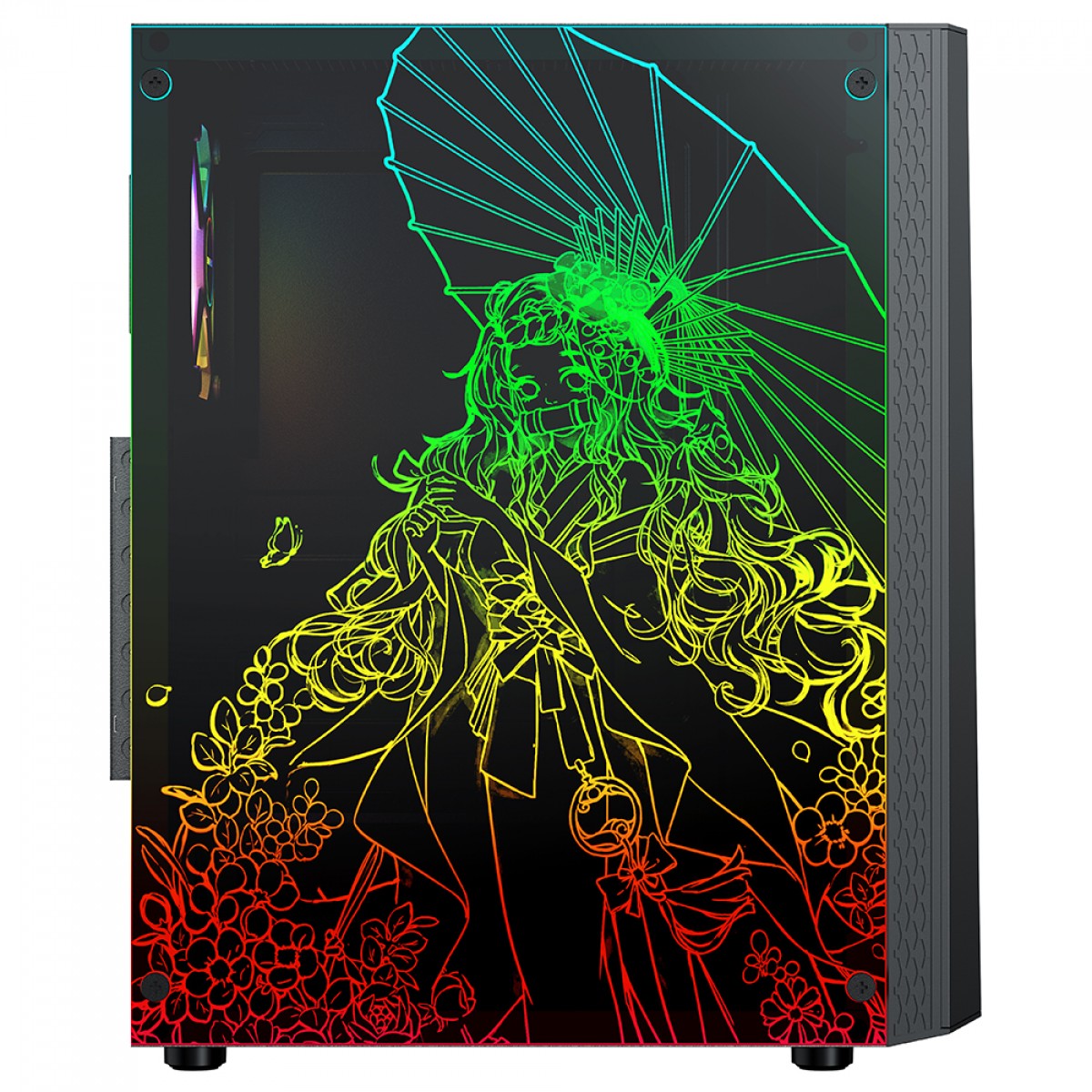 Gabinete Gamer Ninja Eraser, RGB, Mid Tower, Vidro Temperado, ATX, Sem Fonte, Com 1 Fan, GN-CS-ERMTB1F