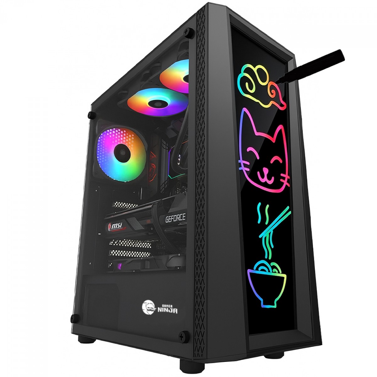 Gabinete Gamer Ninja Eraser, RGB, Mid Tower, Vidro Temperado, ATX, Sem Fonte, Com 1 Fan, GN-CS-ERMTB1F