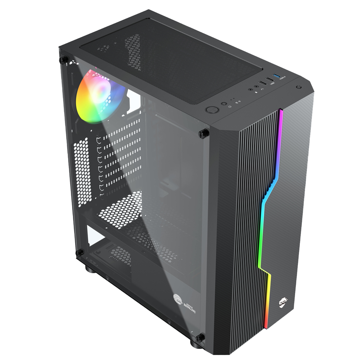 Gabinete Gamer Ninja Flash, RGB, Mid Tower, Vidro Temperado, ATX, Sem Fonte, Com 1 Fan, GN-CS-FLMTB1F