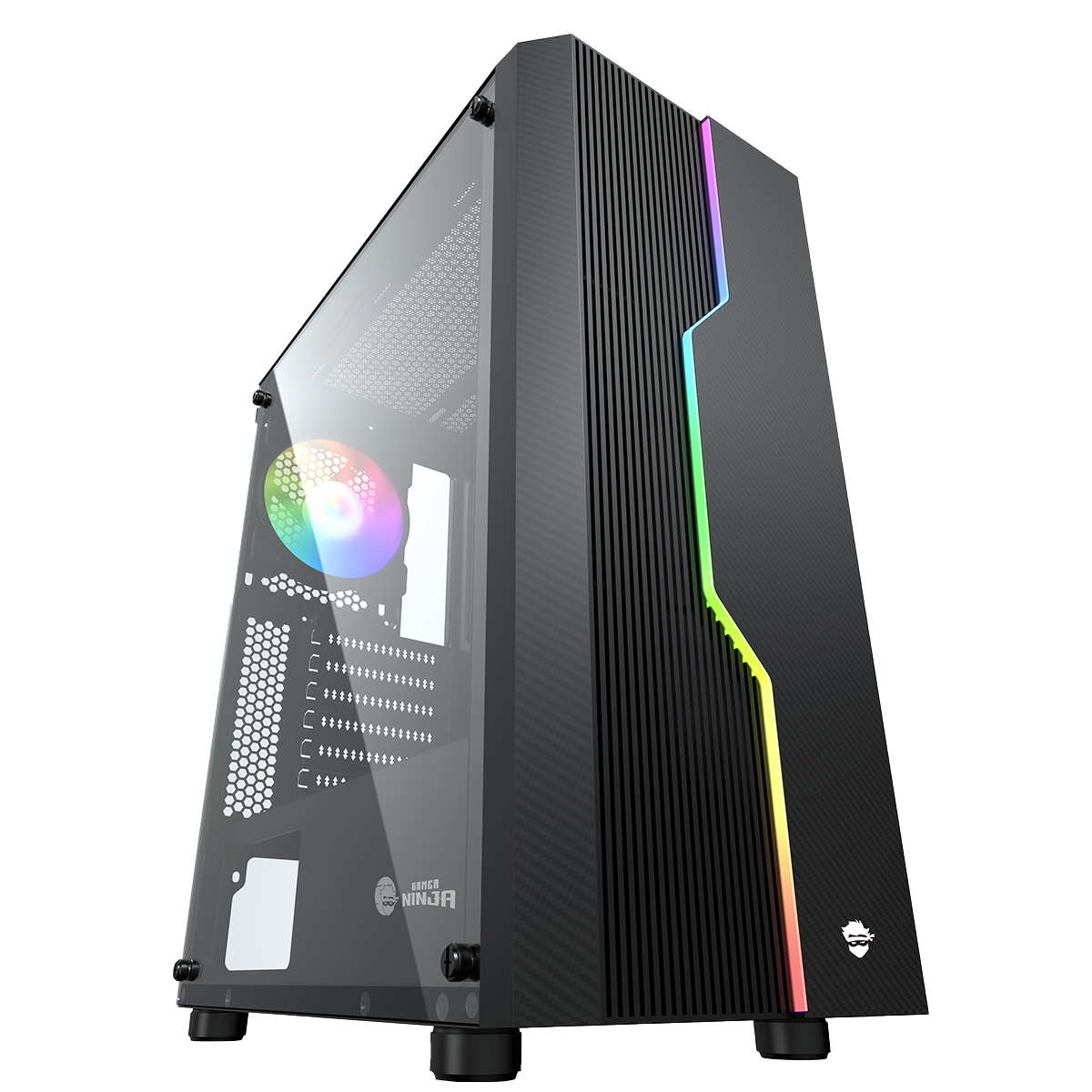 Gabinete Gamer Ninja Flash, RGB, Mid Tower, Vidro Temperado, ATX, Sem Fonte, Com 1 Fan, GN-CS-FLMTB1F