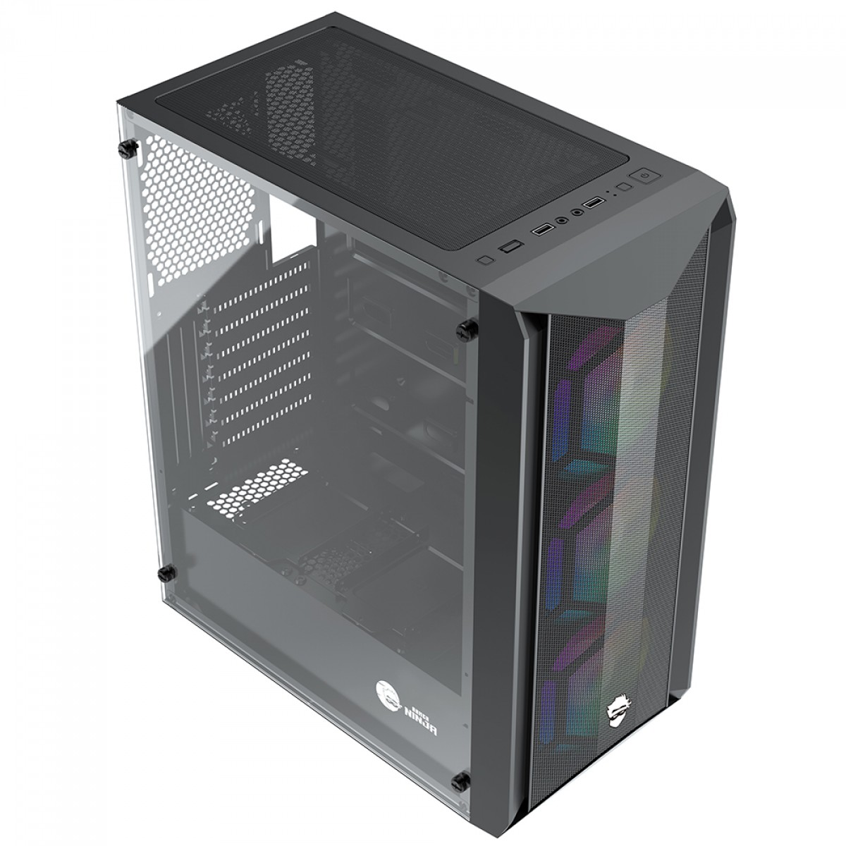 Gabinete Gamer Ninja Leaf, RGB, Mid Tower, Vidro Temperado, ATX, Sem Fonte, Com 3 Fans, GN-CS-LFMTB3F