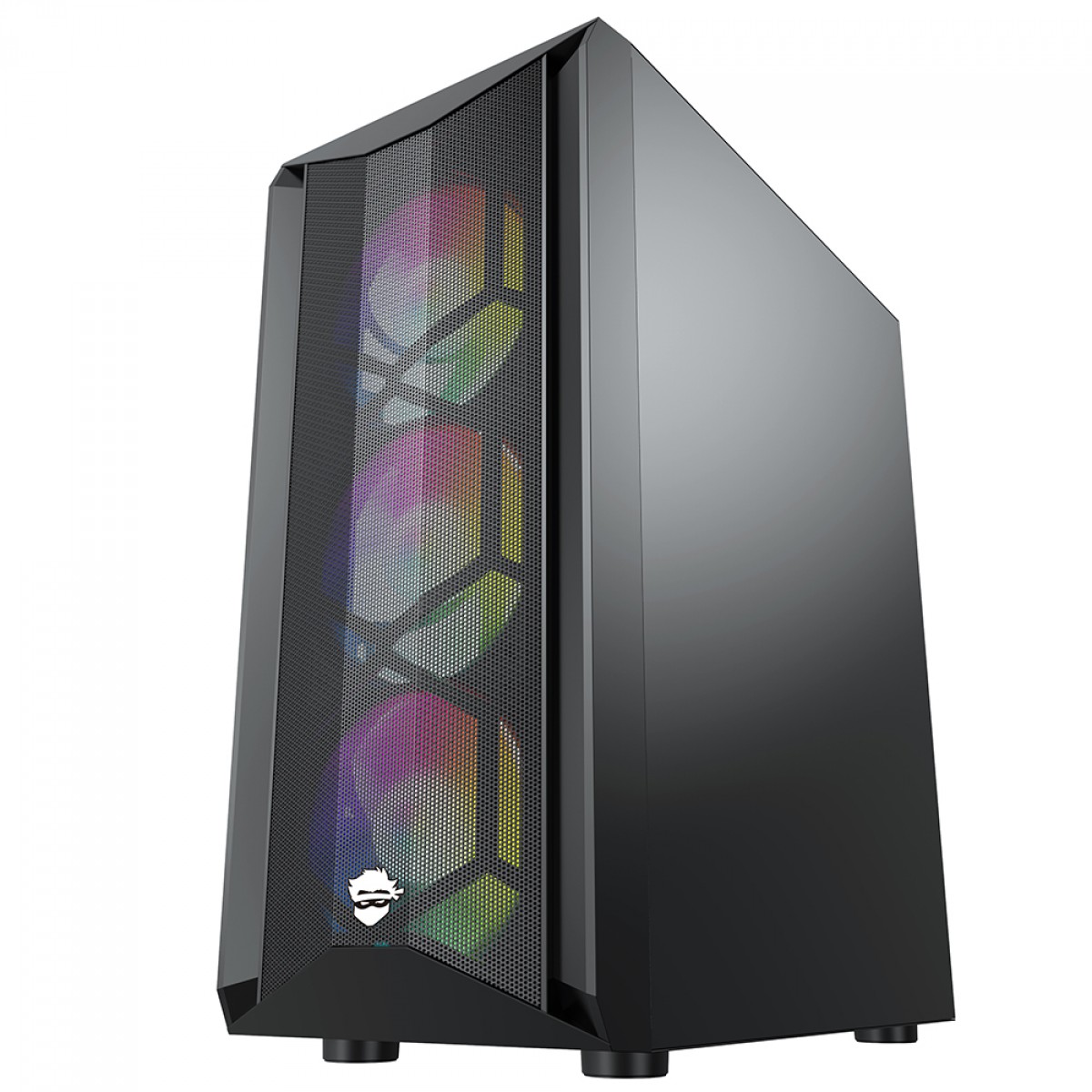 Gabinete Gamer Ninja Leaf, RGB, Mid Tower, Vidro Temperado, ATX, Sem Fonte, Com 3 Fans, GN-CS-LFMTB3F