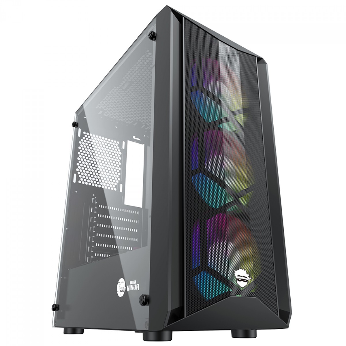 Gabinete Gamer Ninja Leaf, RGB, Mid Tower, Vidro Temperado, ATX, Sem Fonte, Com 3 Fans, GN-CS-LFMTB3F