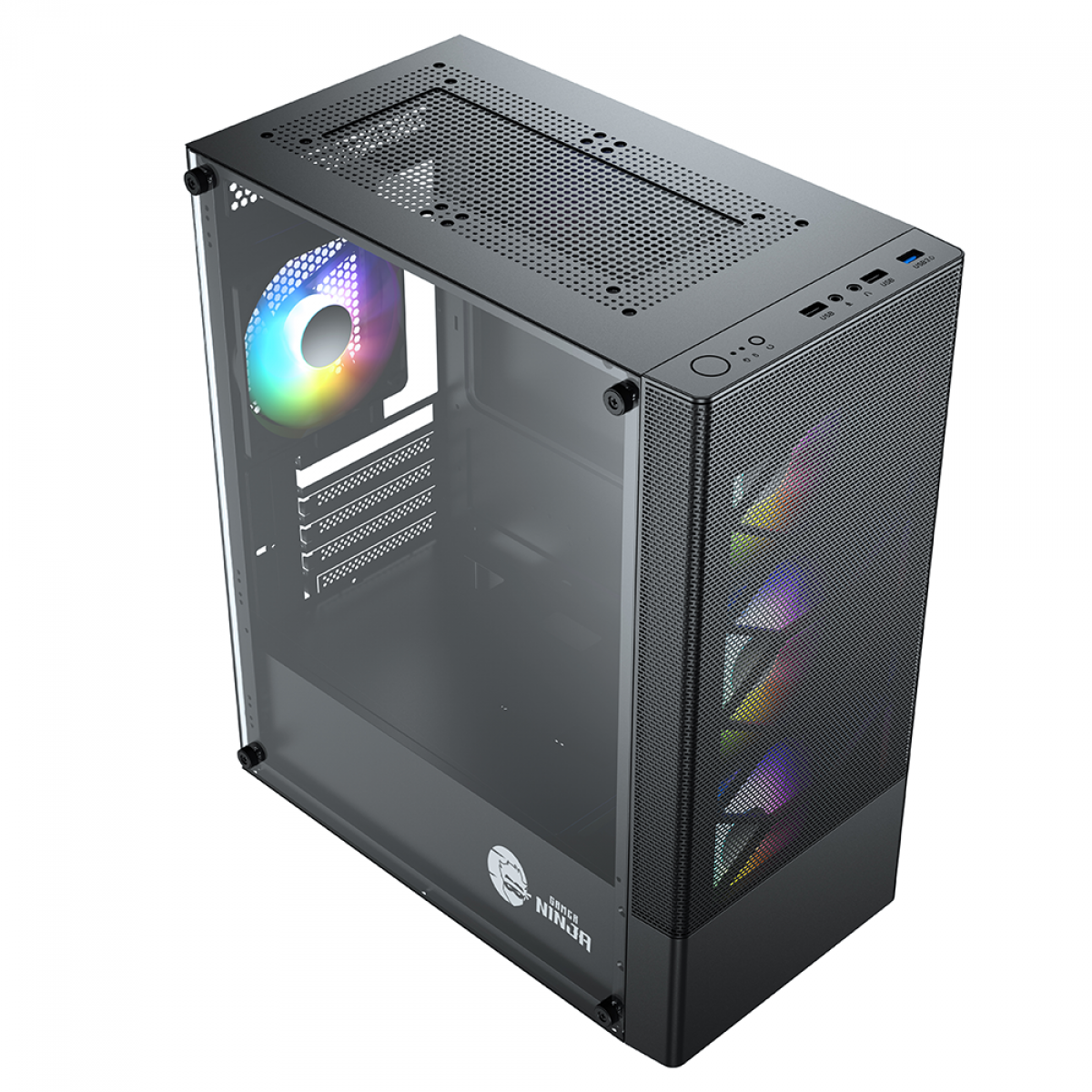 Gabinete Gamer Ninja Hive, Mid Tower, Vidro Temperado, Sem Fonte, Com 3 Fans, GN-CS-HVMTB3F