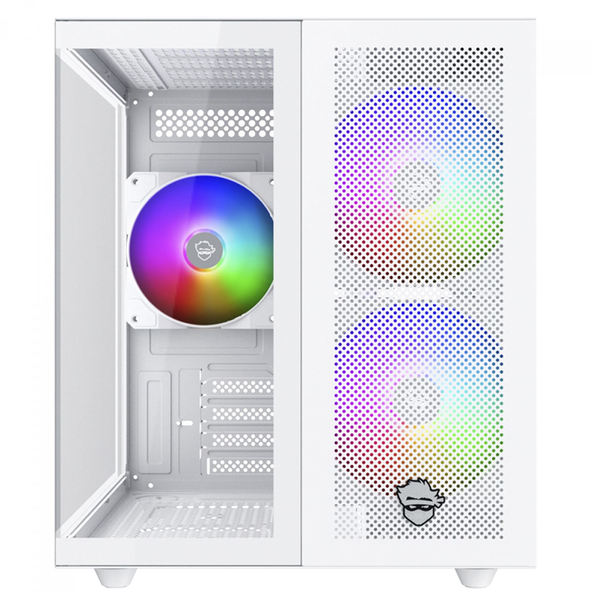 Gabinete Gamer Ninja Kazan X3, Mini Tower, Vidro Temperado, M-ATX, USB-C, Sem Fonte, Com 3 Fans, Branco, GN-CS-KZMAW3F