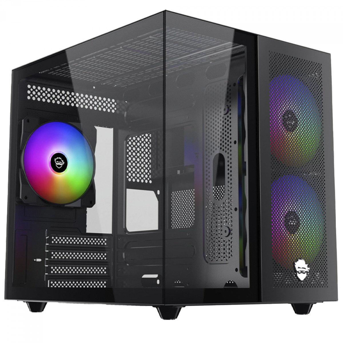 Gabinete Gamer Ninja Kazan X3, Mini Tower, Vidro Temperado, M-ATX, USB-C, Sem Fonte, Com 3 Fans, Preto, GN-CS-KZMAB3F