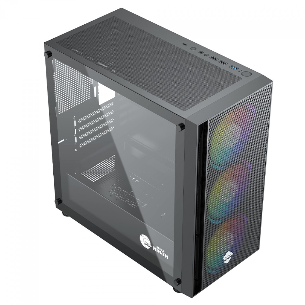 Gabinete Gamer Ninja Kennen, Mid Tower, Vidro Temperado, M-ATX, Black, Sem Fonte, Com 3 Fans, GN-CS-KNMTB3F