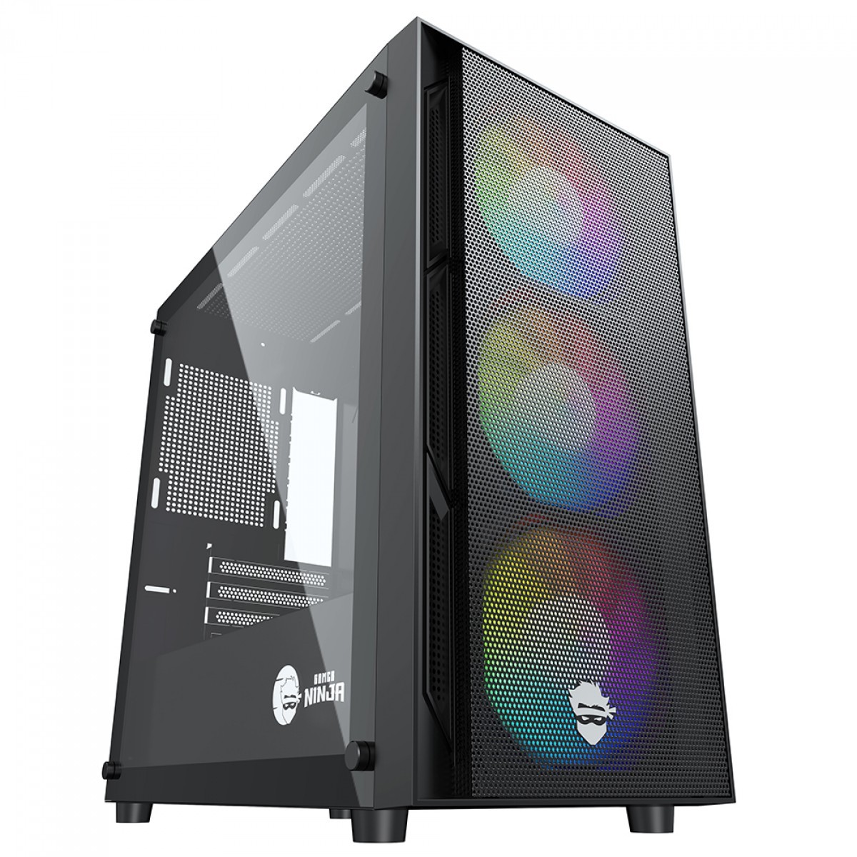 Gabinete Gamer Ninja Kennen, Mid Tower, Vidro Temperado, M-ATX, Black, Sem Fonte, Com 3 Fans, GN-CS-KNMTB3F