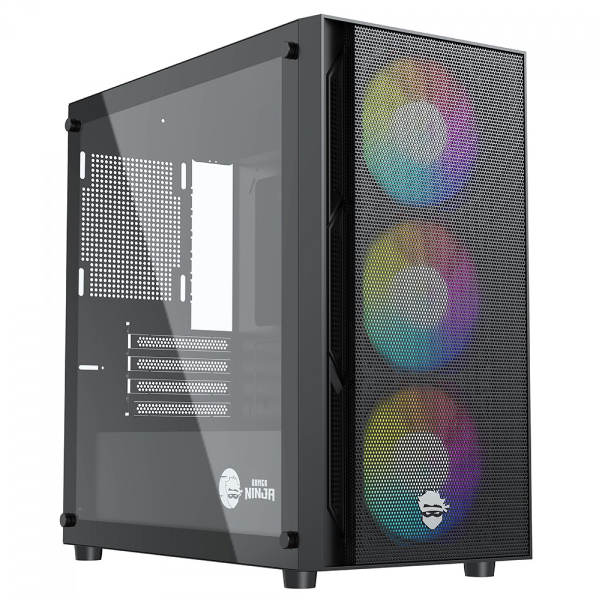 Gabinete Gamer Ninja Kennen, Mid Tower, Vidro Temperado, M-ATX, Black, Sem Fonte, Com 3 Fans, GN-CS-KNMTB3F