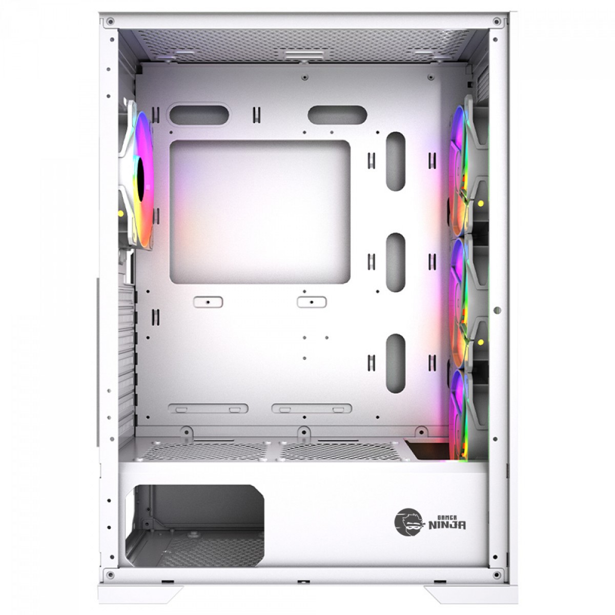 Gabinete Gamer Ninja Kurama, Mid Tower, Vidro Temperado, ATX, Sem Fonte, Com 4 Fans Rainbow, Branco, GN-CS-KRMTW4F
