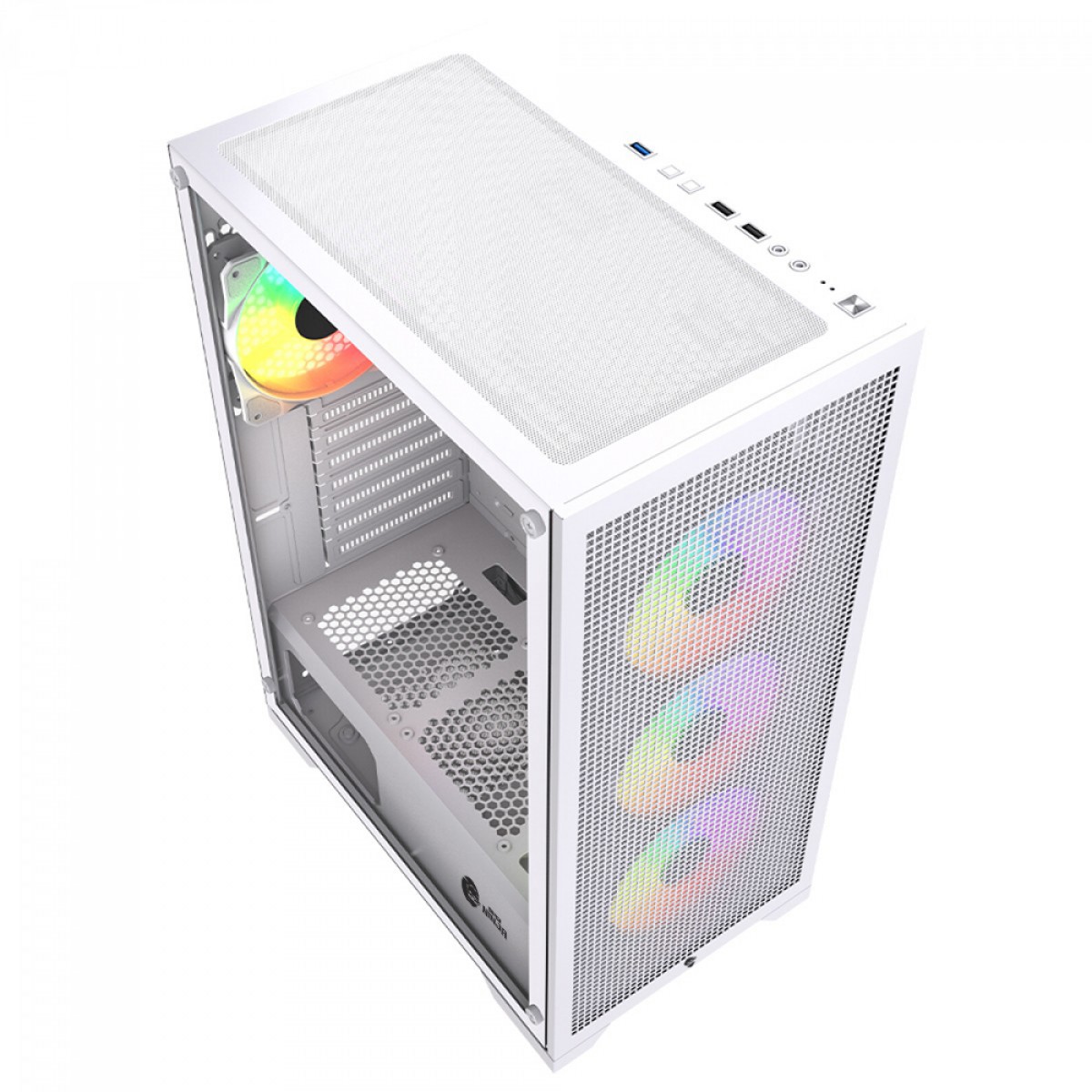 Gabinete Gamer Ninja Kurama, Mid Tower, Vidro Temperado, ATX, Sem Fonte, Com 4 Fans Rainbow, Branco, GN-CS-KRMTW4F