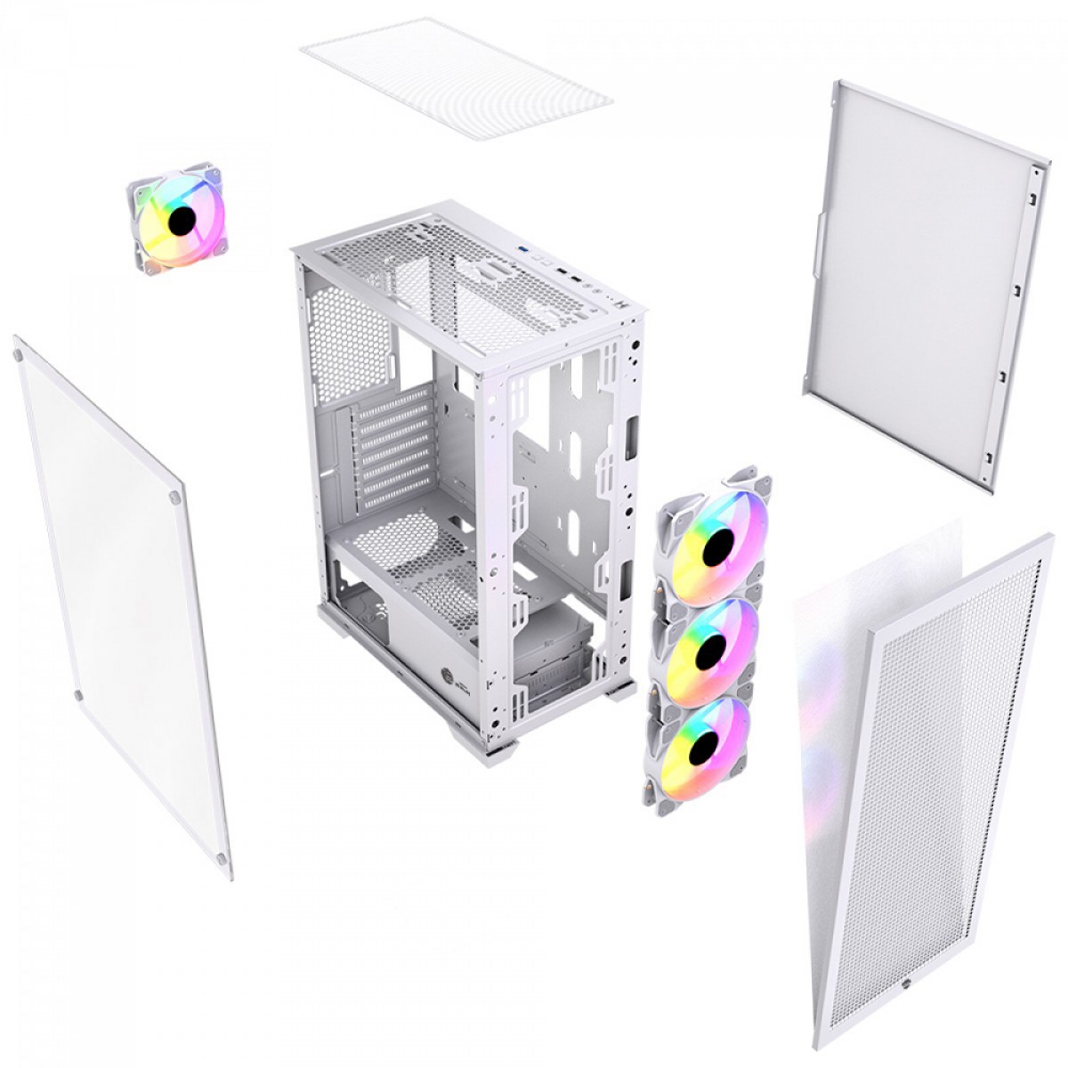 Gabinete Gamer Ninja Kurama, Mid Tower, Vidro Temperado, ATX, Sem Fonte, Com 4 Fans Rainbow, Branco, GN-CS-KRMTW4F