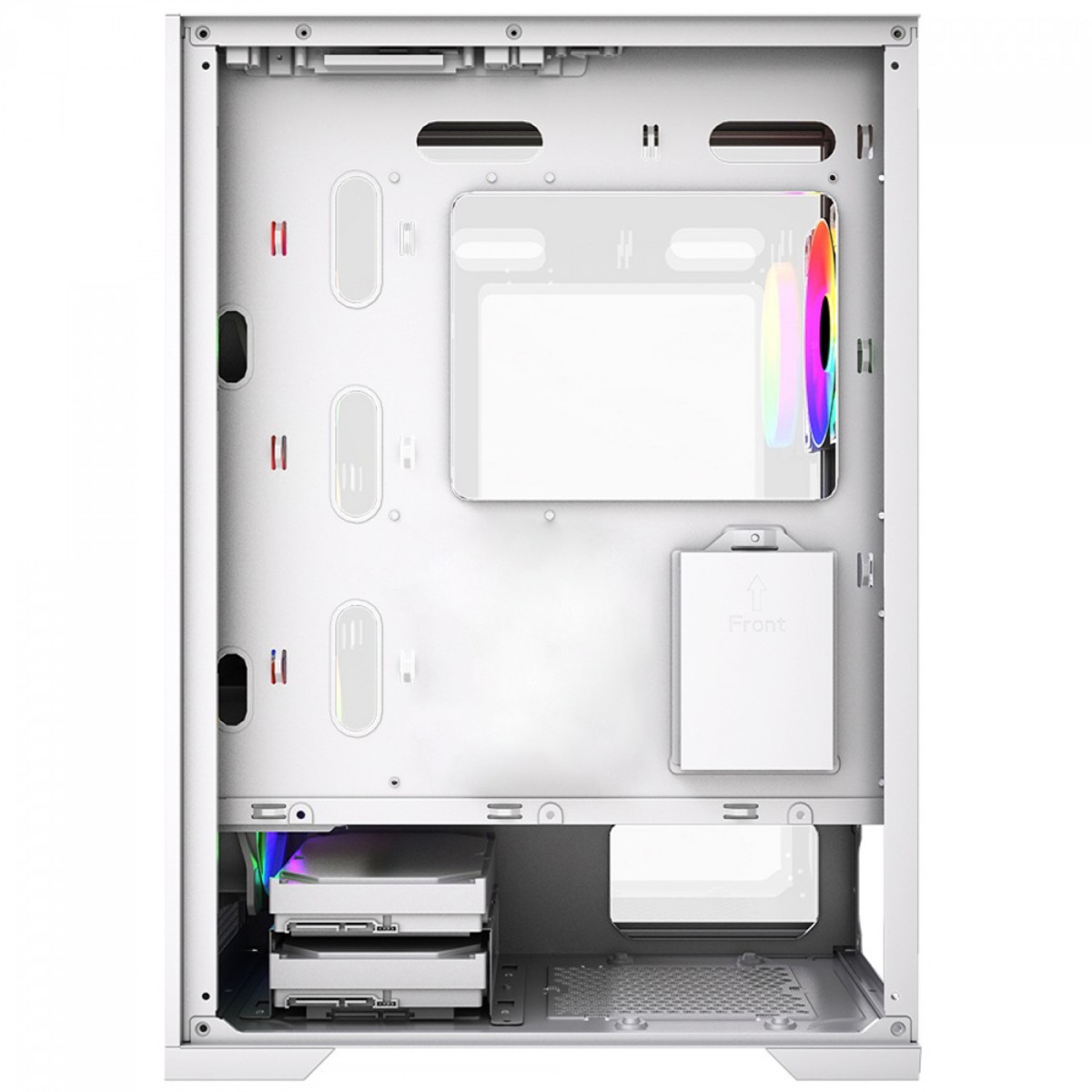 Gabinete Gamer Ninja Kurama, Mid Tower, Vidro Temperado, ATX, Sem Fonte, Com 4 Fans Rainbow, Branco, GN-CS-KRMTW4F