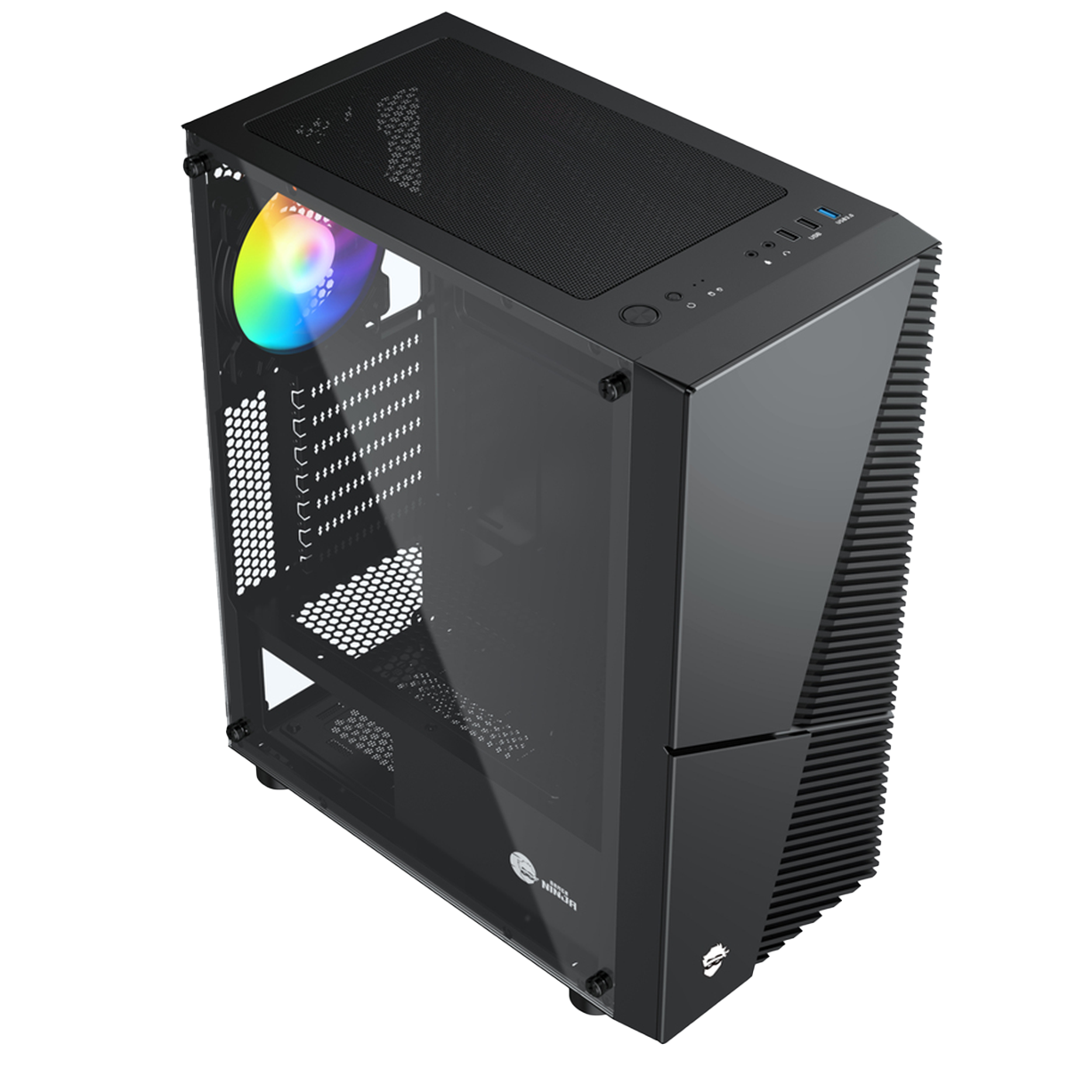 Gabinete Gamer Ninja Light, RGB, Mid Tower, Vidro Temperado, ATX, Sem Fonte, Com 1 Fan