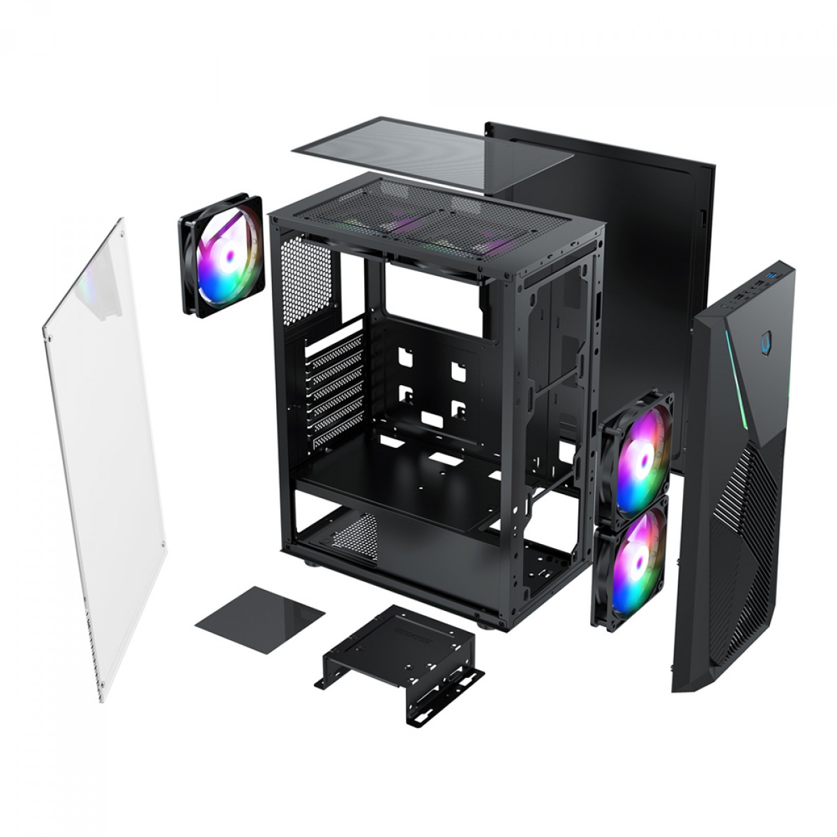Gabinete Gamer Ninja Prime, RGB, Mid Tower, Vidro Temperado, ATX, Sem Fonte, Com 3 Fans