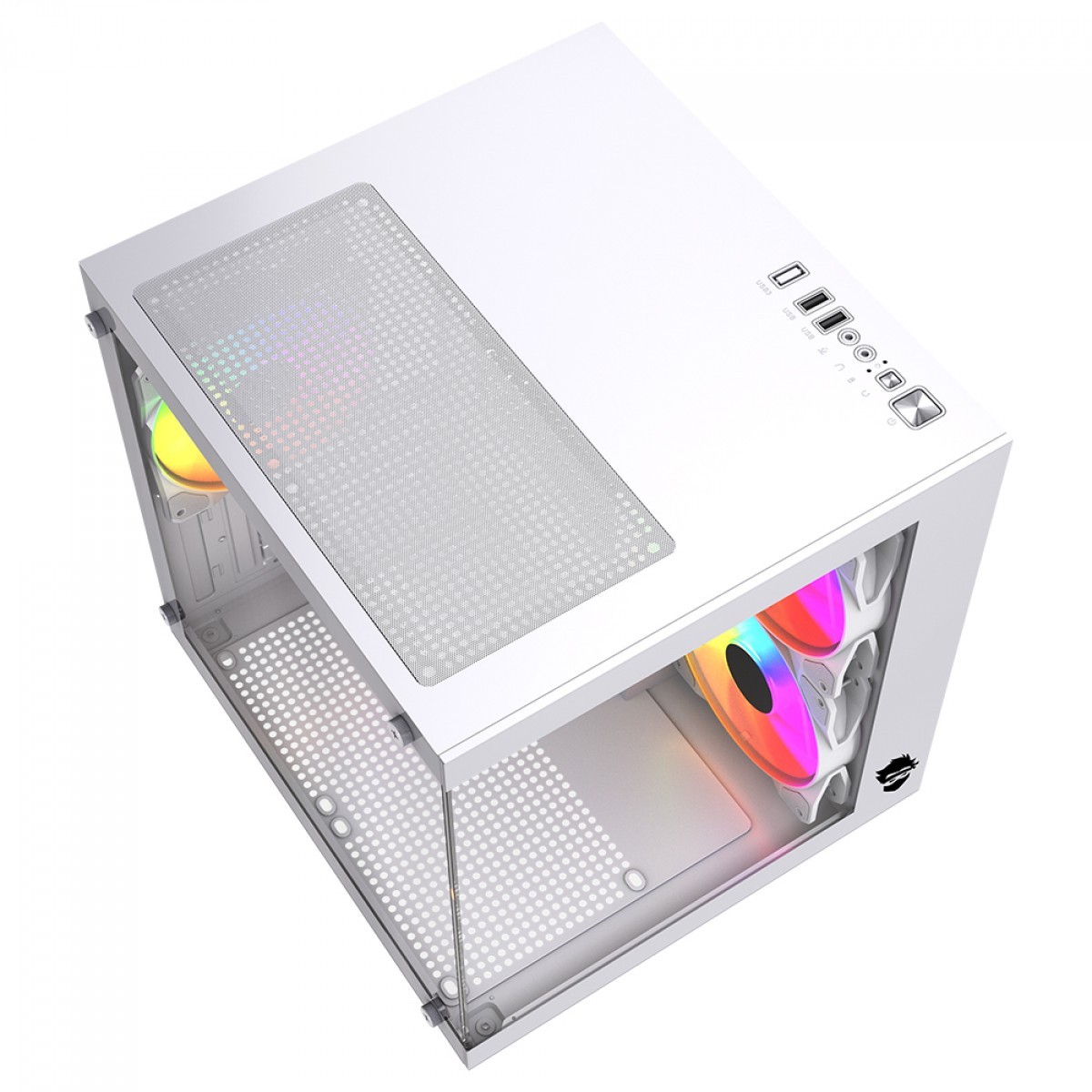 Gabinete Gamer Ninja Ryomaru, Mini Tower, Vidro Temperado, mATX, Sem Fonte, Com 3 Fans Rainbow, Branco, GN-CS-RMMAW3F